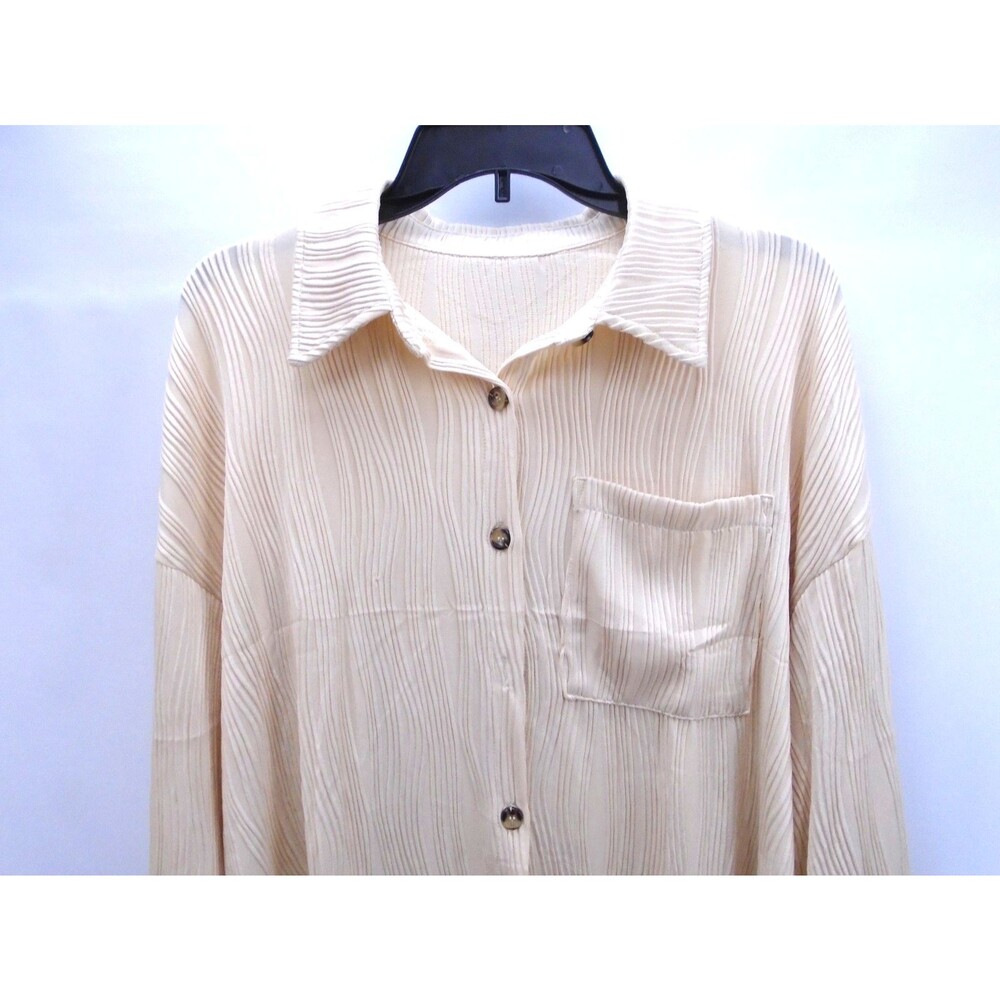 Teepie Womens Button Blouse Size L Ribbed with Pocket lapel V-neck - Picture 5 of 12